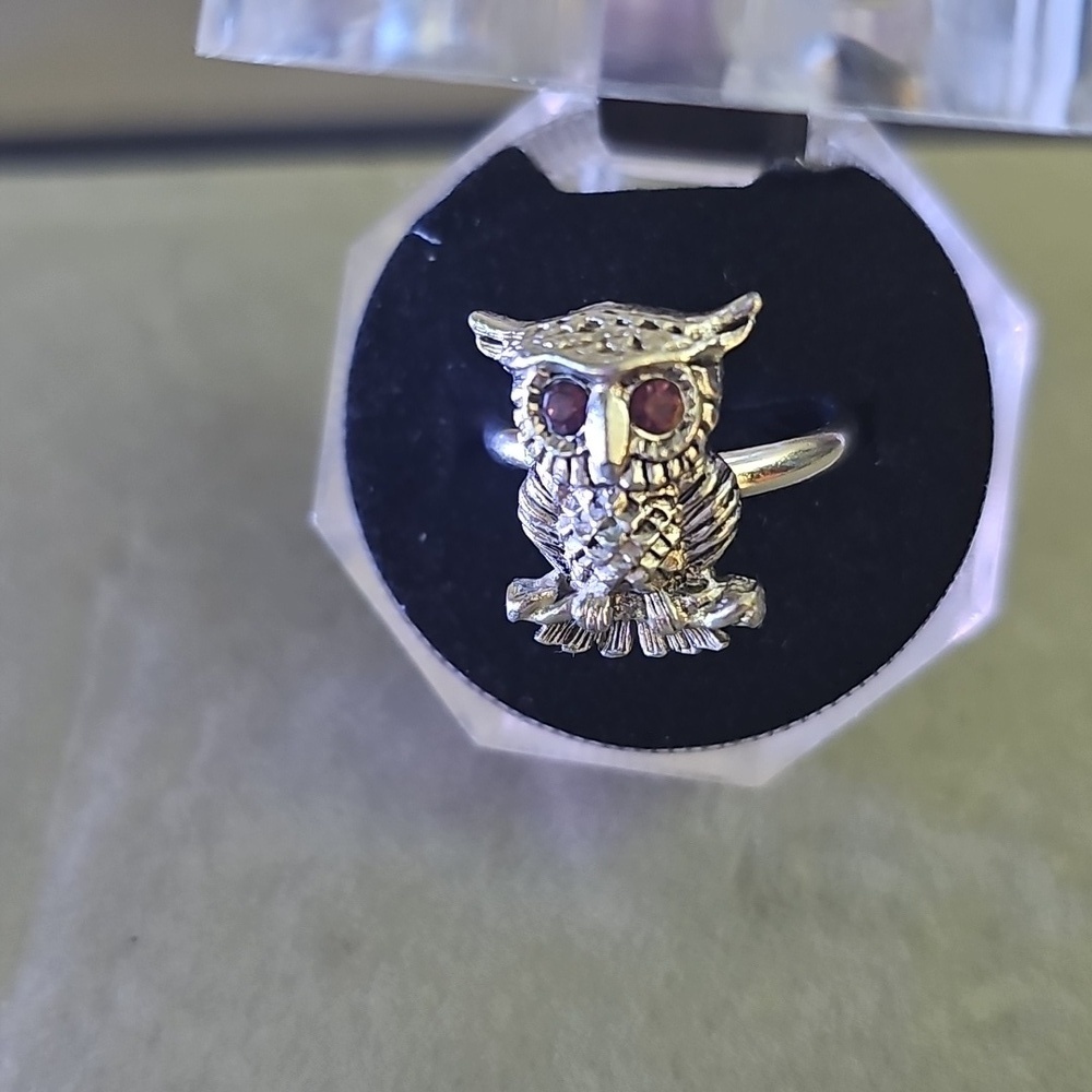 Vintage Signed Sarah Coventry Owl Rhinestone Ring